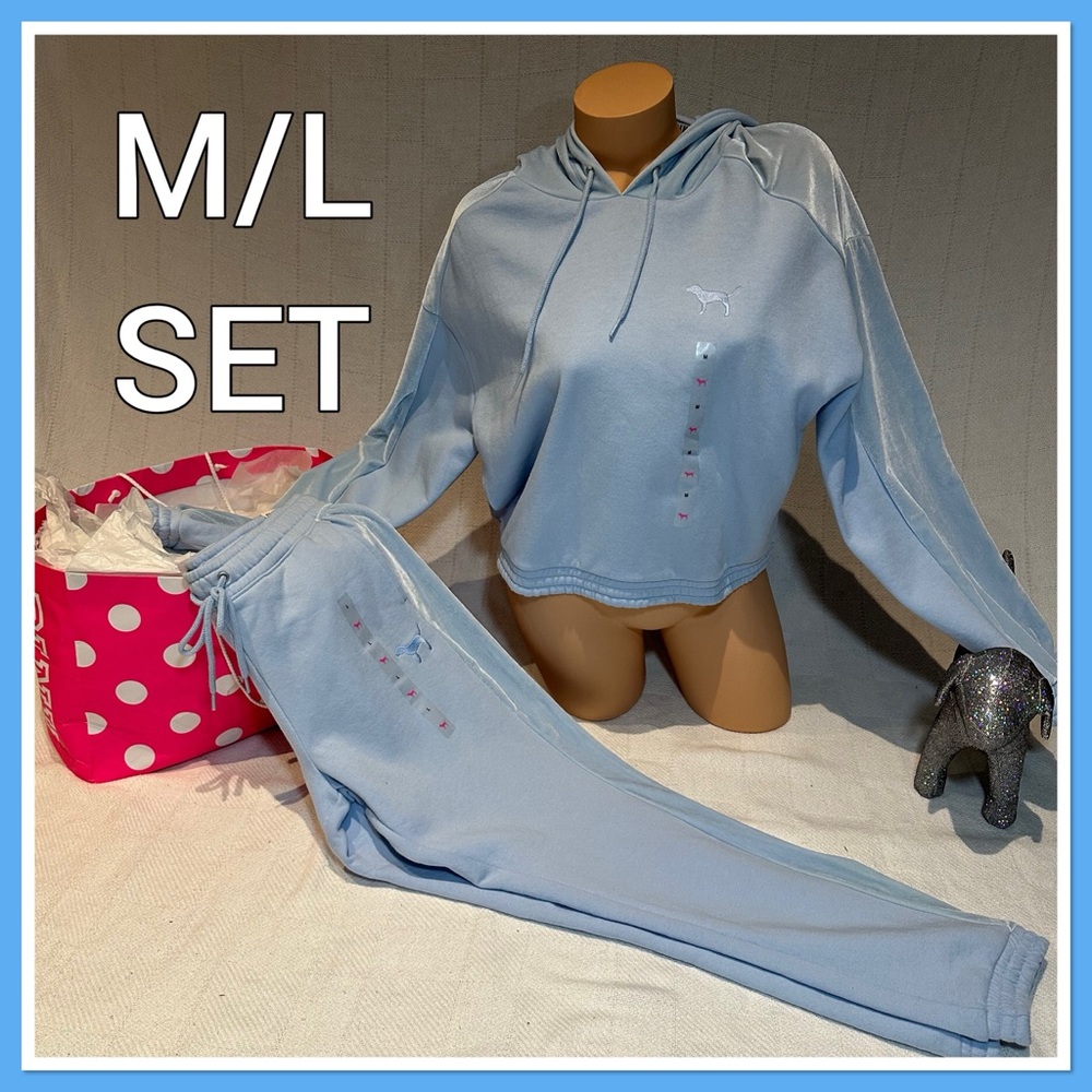 NWT VS PINK Light Blue Hoodie and Jogger Set